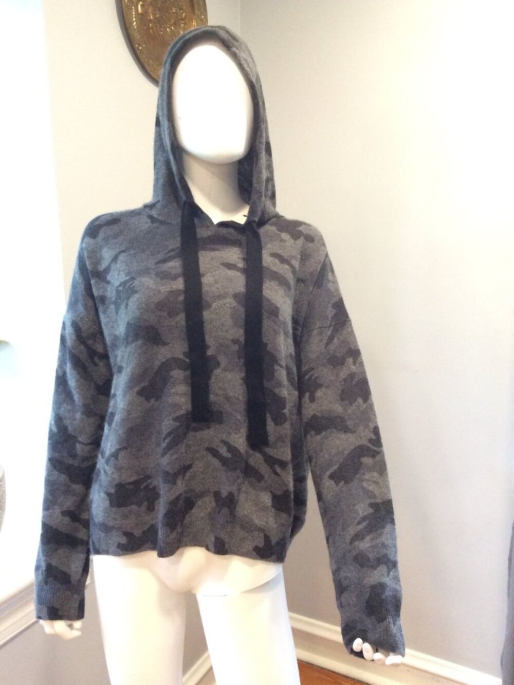 Aqua 100% Cashmere Charcoal Camo Hoodie